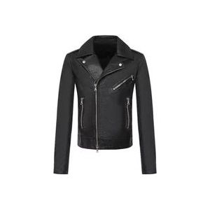 Balmain Leren Jas met Logo Relief , Black , Heren , Maat: M