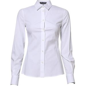Dolce & Gabbana - Shirt Top - Wit - 97% Katoen - Lange Mouwen - Met Knopen Sluiting