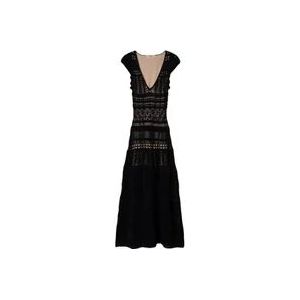 Twinset Gebreide kanten jurk met transparante details , Black , Dames , Maat: M