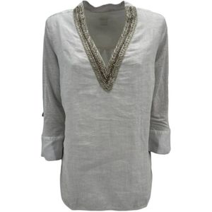 120% Lino, Dames, Blouses & Shirts, Wit, Maat: S Linnen,