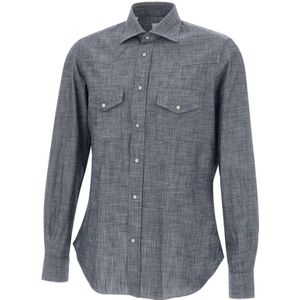 Eleventy, Heren, Overhemden, Blauw, Maat: M Denim,