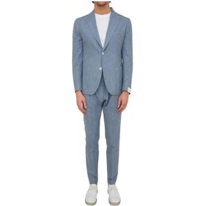 Eleventy, Heren, Pakken, Blauw, Maat: M Linnen,