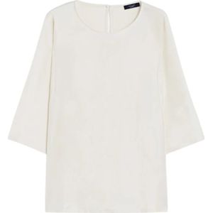 Blouse - Beige - Habotai Zijde - Ronde Hals - Driekwart Mouwen