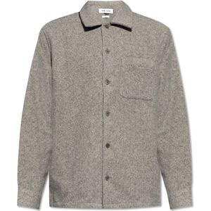 Samsøe Samsøe, Heren, Overhemden, Grijs, Maat: S Wol,