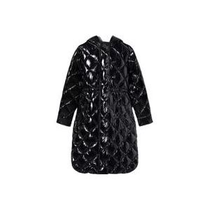 Twinset Gewatteerde jas met ruitpatroon en capuchon , Black , Dames , Maat: S