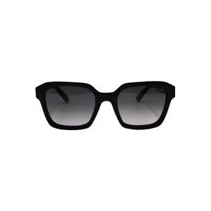 Moncler Rechthoekige zwarte glanzende zonnebril , Black , unisex , Maat: 53 MM