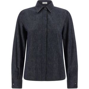 Brunello Cucinelli, Dames, Blouses & Shirts, Blauw, Maat: L Denim,
