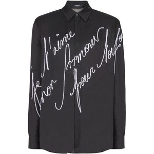 Balmain Losse shirt met 'Liefdesbrief' borduurwerk , Black , Heren , Maat: S