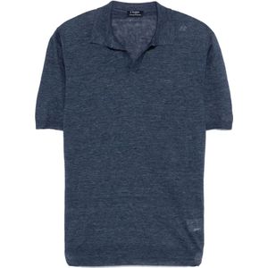 Barba, Heren, Tops, Blauw, Maat: L Linnen,