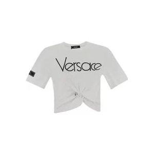 Versace T-shirt met veiligheidsspeld logo , White , Dames , Maat: XS