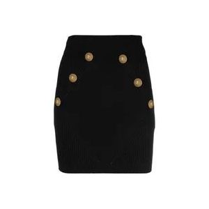 Balmain Zwarte Gebreide Minirok met Ingedrukte Knopen , Black , Dames , Maat: M