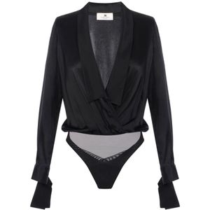 Elisabetta Franchi, Dames, Tops, Zwart, Maat: XS Satijn,