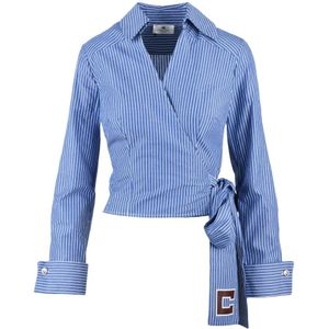 Elisabetta Franchi, Dames, Blouses & Shirts, Blauw, Maat: L Katoen,