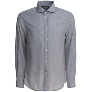 Brunello Cucinelli, Heren, Overhemden, Grijs, Maat: S Wol,