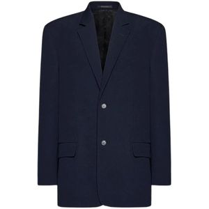 Balenciaga Donkerblauwe Oversized Wollen Blazer , Blue , Heren , Maat: 2XS