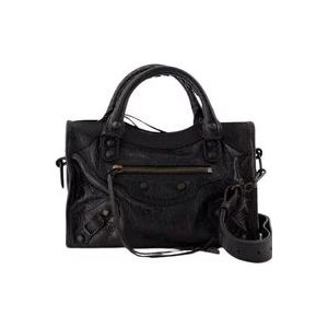 Balenciaga Zwarte Leren Mini Tas met Handvatten , Black , Dames , Maat: ONE Size