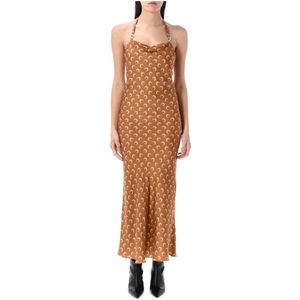 Marine Serre, Dames, Jurken, Bruin, Maat: M Satijn,