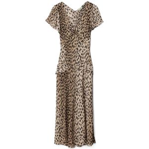 Rixovoor vrouwen. 010.00009.225.06047 Evie beige jurk (XS), Casual, Dierenprint, Zijde, Korte mouwen