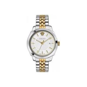 Versace Klassiek icoon Zilver Goud Staal Witte Wijzerplaat Horloge , Gray , Heren , Maat: ONE Size