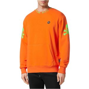 Philipp Plein, Heren, Sweatshirts & Hoodies, Oranje, Maat: S Katoen,