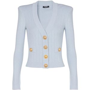 Balmain Geknipte gebreide vest , Blue , Dames , Maat: 2XS