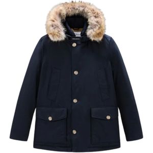 Woolrich Donkerblauwe Arctic Anorak in Ramar Cloth , Blue , Heren , Maat: L