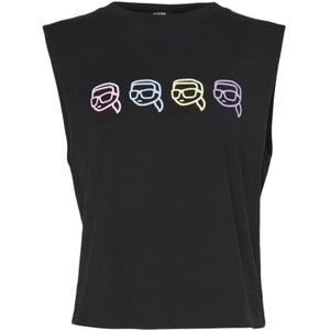 Karl Lagerfeld, Dames, Tops, Zwart, Maat: S Leer,