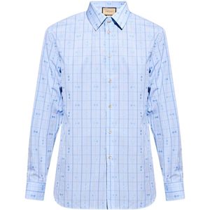 Gucci, Heren, Overhemden, Blauw, Maat: L
