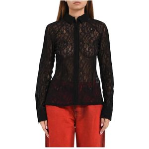 Msgm, Dames, Blouses & Shirts, Zwart, Maat: M Polyamide,