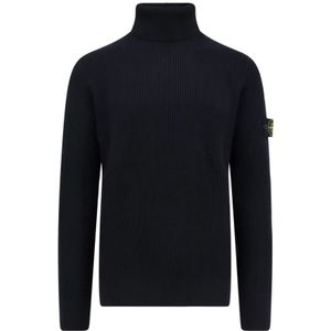 Stone Island - Blauwe Geribbelde Wollen Coltrui - Heren