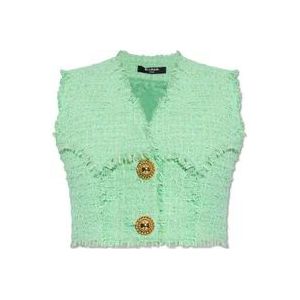 Balmain Tweed top , Green , Dames , Maat: XS