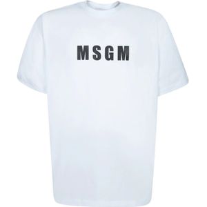 Msgm - T-shirt - Wit - Katoen - Zwart Logo - Ronde Hals