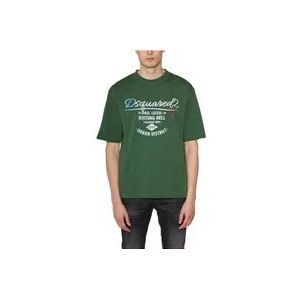 Dsquared2 Katoenen Print T-Shirt , Green , Heren , Maat: L