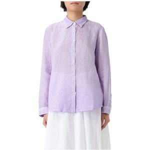 120% Lino, Dames, Blouses & Shirts, Paars, Maat: L Linnen,
