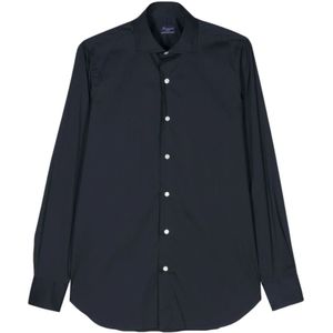 Finamore, Heren, Overhemden, Blauw, Maat: M Katoen,
