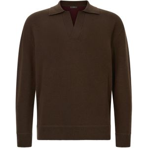 Boggi Milano - Gebreid Poloshirt - Bruin - Wol en Kasjmier