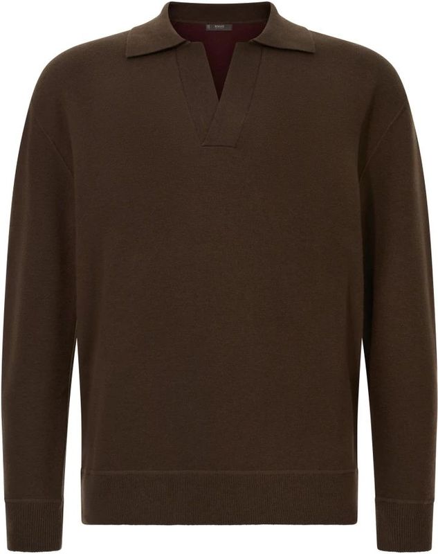Boggi Milano - Gebreid Poloshirt - Bruin - Wol en Kasjmier