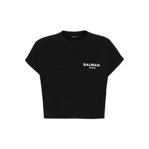 Balmain Cropped Logo T-shirt , Black , Dames , Maat: M