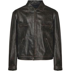 Dolce & Gabbana, Heren, Jassen, Zwart, Maat: XL Leer,