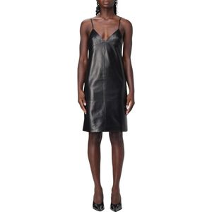 Saint Laurent, Dames, Jurken, Zwart, Maat: S Leer,