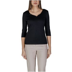 Street One - Heart Neck ADA - T-shirt - Zwart - 3/4 Mouwen - Katoen