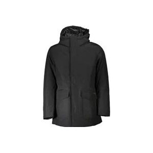 Woolrich Zwarte katoenen jas met capuchon en logo , Black , Heren , Maat: XL