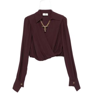 Elisabetta Franchi, Dames, Blouses & Shirts, Bruin, Maat: XS Leer,