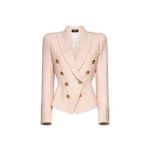 Balmain Roze Tweed Double-Breasted Jas , Pink , Dames , Maat: M