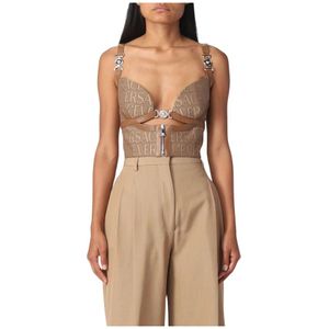 Versace, Dames, Tops, Bruin, Maat: XS Leer,