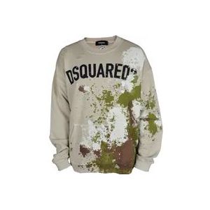 Dsquared2 Beige Sweatshirt met Verfvlekken , Beige , Heren , Maat: L