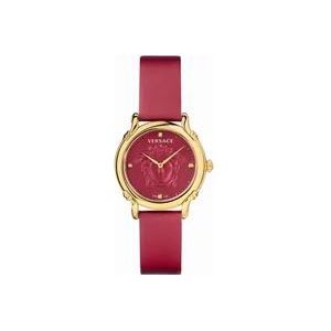 Versace Safety Pin Leren Band Horloge , Red , Dames , Maat: ONE Size