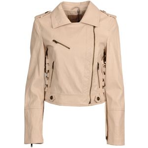 Twinset Witte leren jas met ritsen , Beige , Dames , Maat: S