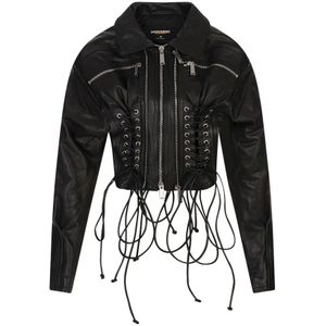 Dsquared2, Dames, Jassen, Zwart, Maat: XS Leer,