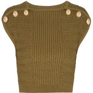 Balmain Gebreide crop top , Green , Dames , Maat: 2XS